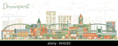 Davenport iowa skyline con edifici di colore. illustrazione vettoriale. business viaggi e turismo illustrazione con architettura storica. Illustrazione Vettoriale