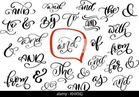 Grande raccolta di mano letterati '&' e parole chiave isolati su sfondo bianco. grande vettore set design per matrimonio inviti, salva la data carte e altro stazionario Illustrazione Vettoriale