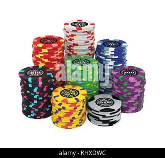 Casino chips pile isolato Foto Stock