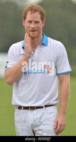 WELLINGTON, FL - MAGGIO 04: Il principe Harry è visto durante la cerimonia di premiazione alla tazza di polo di Saluta reale di Sentebale il 4 maggio 2016 a Wellington, Florida. Persone: Il principe Harry Foto Stock