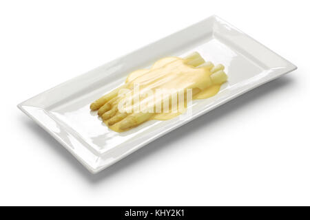 Asparagi bianchi con salsa olandese Foto Stock