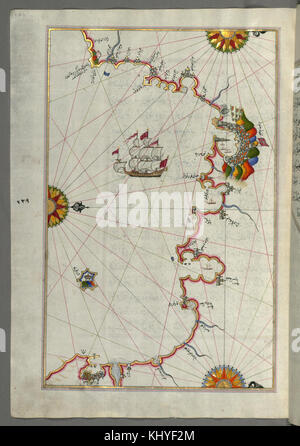 Piri Reis - Mappa della costa occidentale italiana da Pisa al confine francese, compresa la città di Genova e Savona - Walters W658246A - Pagina completa Foto Stock