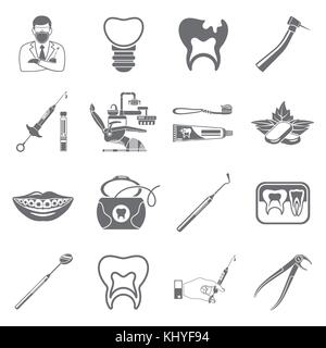 Impostare servizi odontoiatrici icone Illustrazione Vettoriale
