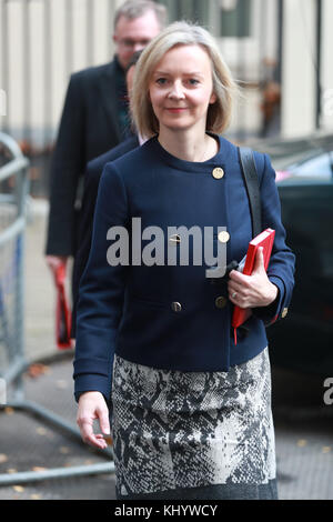 Downing Street, Londra Regno Unito. 22 novembre 2017. Segretario Capo del Tesoro, il deputato della RT Hon Elizabeth Truss parte da Downing Street prima del bilancio autunnale 2017. ©Chris Yates/ Alamy Live News Foto Stock