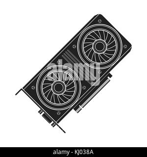 Vector nero monocromatico scheda Video computer grafica adattatore unità di elaborazione illustrazione solido isolato su sfondo bianco Illustrazione Vettoriale