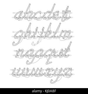 Neon bianca minuscola font script Illustrazione Vettoriale
