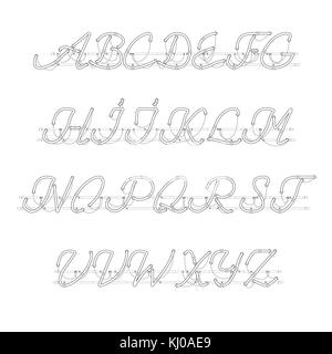 Neon bianco maiuscolo font script Illustrazione Vettoriale