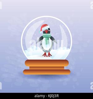 La magia del Natale pallina con pinguin indossando santa hat all'interno Illustrazione Vettoriale