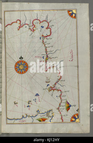 Piri Reis - Mappa dello Stretto di Messina e la costa occidentale italiana - Walters W658236B - Pagina completa Foto Stock