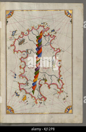 Piri Reis - Mappa dell'isola di Sardegna - Walters W658226B - Pagina completa Foto Stock