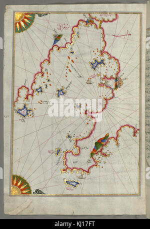 Piri Reis - Mappa del golfo di Saronikos (Atene) con la città di Atene - Walters W658121A - Pagina completa Foto Stock