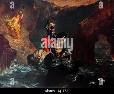 San Giorgio che combatte il drago, Perseo offrendo Andromeda 1847 da Eugene Delacroix Foto Stock