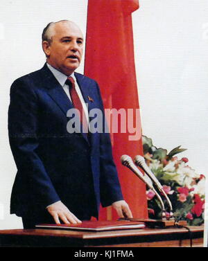 Mikhail Gorbaciov (nato il 2 marzo 1931) statista sovietico. Egli è stato il leader finale dell'Unione Sovietica, che è stato Segretario Generale del Partito Comunista dell'Unione Sovietica da 1985 fino al 1991, il capo di stato dal 1988 fino al suo scioglimento nel 1991. Presidente dell'Unione Sovietica da 1990 a 1991). Foto Stock