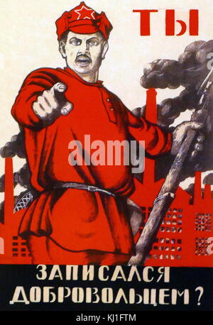 Russia sovietica poster di propaganda di Dmitry Moor. Unisciti ai volontari 1920 Foto Stock