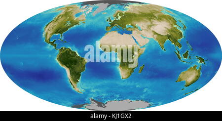 Un grafico illustrante la biosfera globale nel 1999. La biosfera noto anche come ecosphere, è la somma di tutto il mondo di tutti gli ecosistemi. la biosfera è il global sistema ecologico di integrazione di tutti gli esseri viventi e le loro relazioni, compresa la loro interazione con gli elementi della litosfera, geosfera, idrosfera e atmosfera. Foto Stock