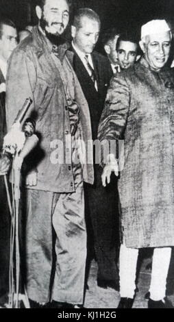 Jawaharlal Nehru, Primo Ministro dell'India con il leader cubano Fidel Castro 1961 Foto Stock