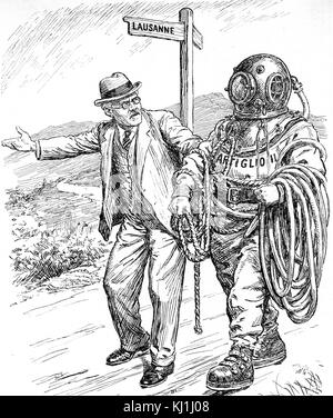 Vignetta satirica raffigurante Ramsay MacDonald (1866-1937) uno statista britannico e primo ministro del partito laburista. In data xx secolo Foto Stock