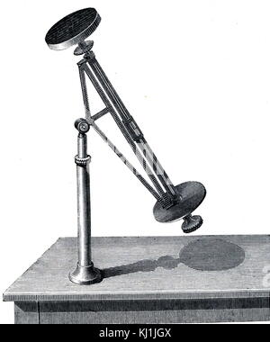 Incisione raffigurante Pouillet's Pyrheliometer, utilizzato per misurare la quantità di calore solare che raggiungono la superficie terrestre. Claude Pouillet (1790-1868) un fisico francese e professore di fisica alla Sorbona e membro della accademia Francese Delle Scienze. Datata del XIX secolo Foto Stock