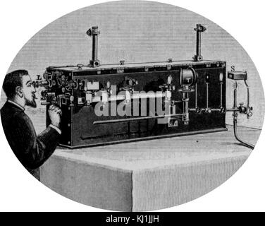 Incisione raffigurante Albert A. Michelson interferometro utilizzato per la misura della velocità della luce. Albert A. Michelson (1852-1931) un fisico americano. Datata del XIX secolo Foto Stock