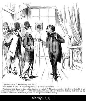 Cartoon raffigurante un fotografo di studio da George du Maurier. George du Maurier (1834-1896) un fumettista franco-britannica e l'autore. Datata del XIX secolo Foto Stock