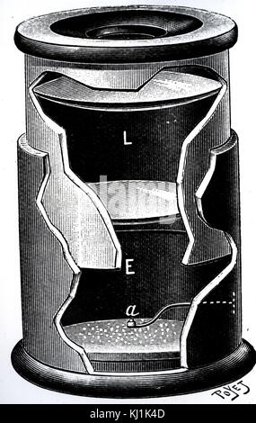 Incisione raffigurante un spinthariscopic inventato da William Crookes (1832-1919) un chimico e fisico inglese che ha frequentato il Royal College of Chemistry di Londra. In data xx secolo Foto Stock