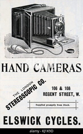 Annuncio per una fotocamera Kodak che ha usato la Eastman film negativo bobina. George Eastman (1854-1932) un imprenditore americano che ha fondato la Eastman Kodak Company. Datata del XIX secolo Foto Stock