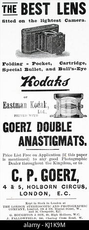 Annuncio per una fotocamera Kodak che ha usato la Eastman film negativo bobina. George Eastman (1854-1932) un imprenditore americano che ha fondato la Eastman Kodak Company. Datata del XIX secolo Foto Stock
