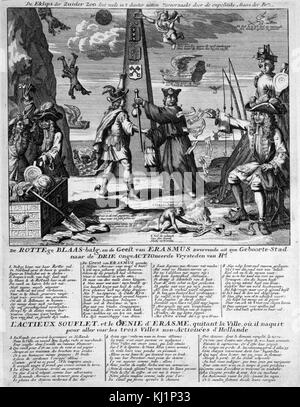 De eklips der zuider zon doet veele non ho duister zitten veroorzaakt door de onpolitike maan der brn. Olandese incisione satirico sul fallimento della South Sea Company, società Mississippi, e regimi di bolla di John Law e altri, 1720 Foto Stock