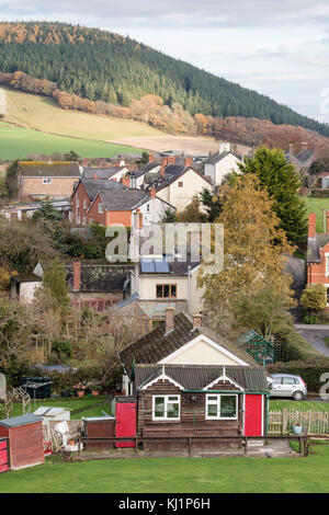 Il piccolo borgo rurale di Clun in Shropshire Hills ANOB, Shropshire, Inghilterra, Regno Unito Foto Stock