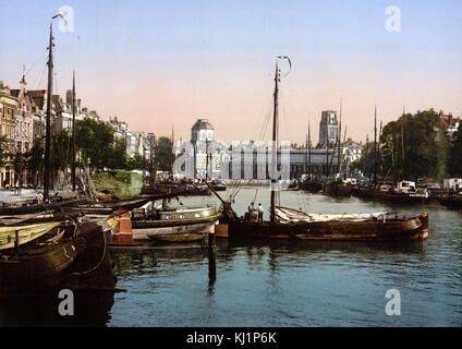 Stampa photomechanical datata al 1900, raffigurante il mercato del pesce, Rotterdam Foto Stock