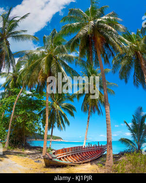 Barca abbandonata sulla spiaggia Foto Stock