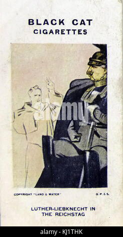 Gatto nero sigarette, scheda di Propaganda raffigurante "Luther-Liebknecht nel Reichstag' da Louis Raemaekers (1869-1956) un pittore olandese e fumettista editoriale. In data xx secolo Foto Stock