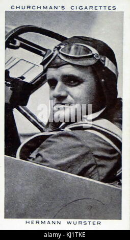 Churchman re della serie di velocità carta di sigaretta raffiguranti Hermann Wurster, pilota tedesco e l'ingegnere aeronautico. 1939. In data xx secolo Foto Stock