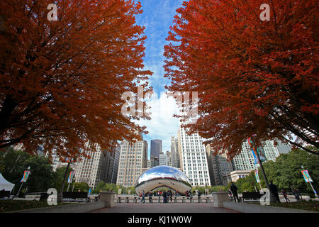 I colori dell'autunno e il fogliame al millennium park di chicago, illinois, Stati Uniti. Foto Stock