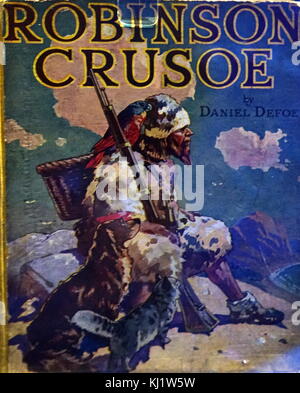 Coperchio anteriore del Robinson Crusoe di Daniel Defoe (1660-1731) un commerciante inglese, scrittore, giornalista e spy. Datata xviii secolo Foto Stock