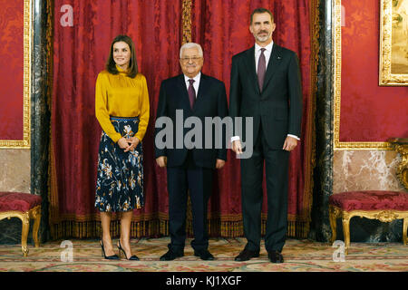 11 maggio 2017 - Madrid, Madrid, Spagna - il re spagnolo Felipe incontra il presidente palestinese Mahmoud Abbas al Palazzo reale di Madrid, il 20 novembre 2017 (immagine di credito: © Thaler Ganaim/APA Images via ZUMA Wire) Foto Stock