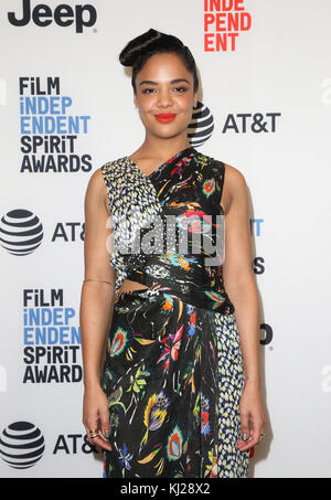 West Hollywood, CALIFORNIA, Stati Uniti. 21 novembre 2017. 21 novembre 2017 - West Hollywood, California - Tessa Thompson. Conferenza stampa Film Independent 2018 Spirit Awards tenutasi presso il Jeremy Hotel. Credito fotografico: Faye Sadou/AdMedia credito: Faye Sadou/AdMedia/ZUMA Wire/Alamy Live News Foto Stock