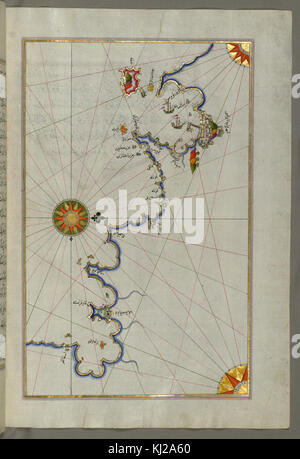 Piri Reis - Mappa della costa occidentale italiana per quanto riguarda Napoli e l'isola di Ischia - Walters W658238B - Pagina completa Foto Stock