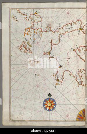 Piri Reis - Mappa delle isole di Zante e Cefalonia e Lefkada nel Mar Ionio - Walters W658130A - Pagina completa Foto Stock