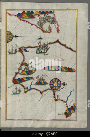Piri Reis - Mappa della parte meridionale della penisola calabrese e lo Stretto di Messina - Walters W658213B - Pagina completa Foto Stock