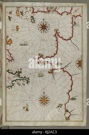 Piri Reis - Mappa della parte occidentale della penisola del Peloponneso, di fronte l'isola di Zante - Walters W658136B - Pagina completa Foto Stock