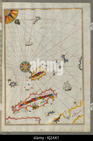 Piri Reis - Mappa delle Isole della Dalmazia - Korcula e Lastovo al largo tra Dubrovnik e Split - Walters W658154B - Pagina completa Foto Stock