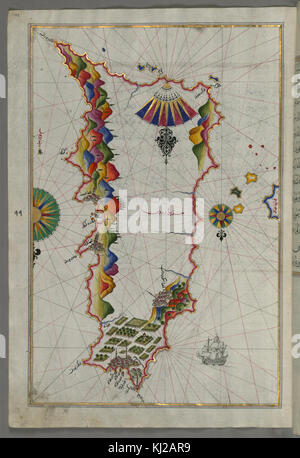 Piri Reis - Mappa dell'isola di Rodi - Walters W658103A - Pagina completa Foto Stock