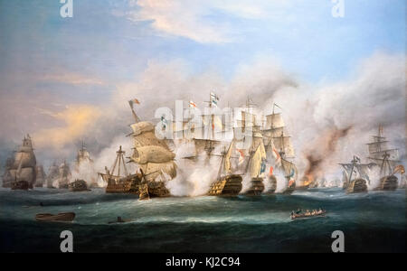 "La Battaglia di Trafalgar' da Thomas Luny. Il dipinto mostra la battaglia a circa 14.30 su 21 Ottobre 1805 Foto Stock