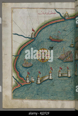 Piri Reis - Mappa della parte occidentale della città di Venezia - Città di Venezia - Walters W658186A - Pagina completa Foto Stock