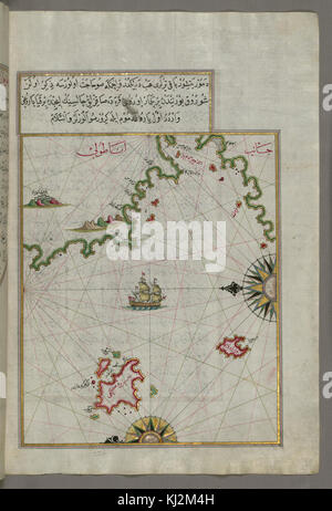 Piri Reis - Mappa di due piccole isole al largo della costa di Anatolia - Walters W65880B - Pagina completa Foto Stock