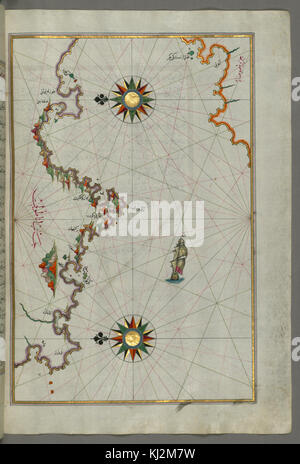Piri Reis - Mappa della costa anatolica rivolta verso l'isola di Samos - Walters W65875B - Pagina completa Foto Stock