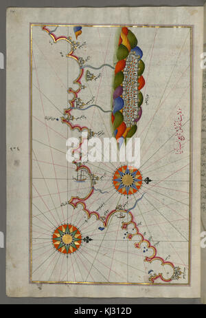 Piri Reis - Mappa della costa di Andalusia con la città di Grenada - Walters W658261A - Pagina completa Foto Stock