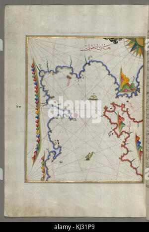 Una mappa di Piri Reis, un famoso cartografo ottomano, che mostra la costa anatolica e l'isola di Samo, offrendo approfondimenti sulla cartografia e la geografia marittima dei primi anni del XVI secolo. Foto Stock