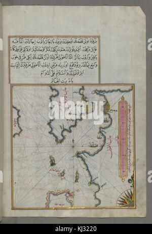 La mappa di Piri Reis, creata nel 1513, raffigura l'alto Mar Egeo con isole come Imbros e Bozca, che mostrano le pratiche cartografiche dei primi anni del XVI secolo e la comprensione del Mediterraneo. Foto Stock